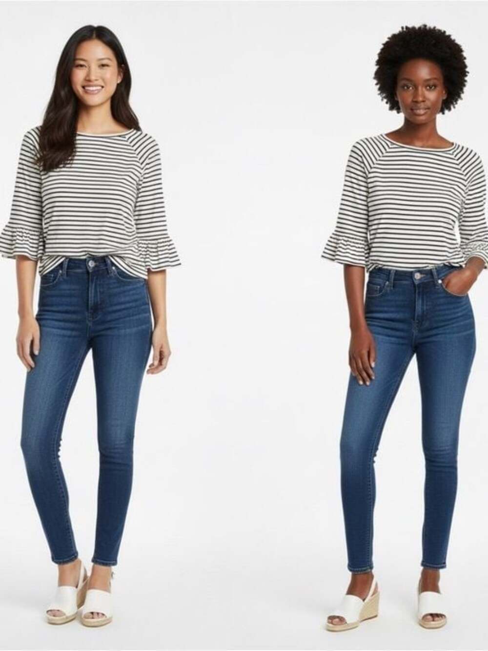 Rafaella Black & White Striped Ruffle-Sleeve Top Small
